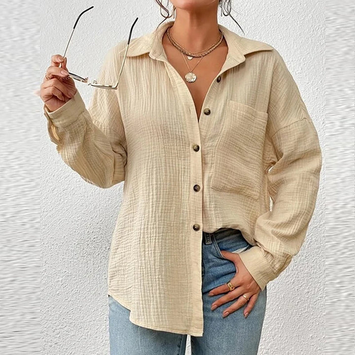 Oversized Bluse - Lockere Langarmbluse aus Crinkle-Stoff