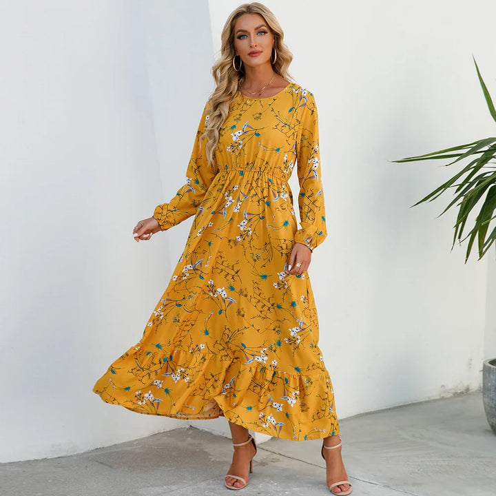 Maxikleid für Damen - Elegante Sommerkleid mit Blumenmuster und langen Ärmeln