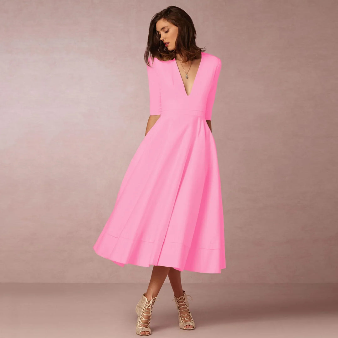 Abendkleid für Damen - Elegantes Midikleid mit V-Ausschnitt
