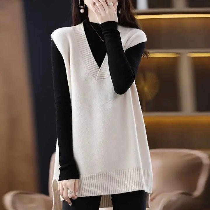 Pullunder für den Herbst - Lange Strickpullover mit V-Ausschnitt für Damen