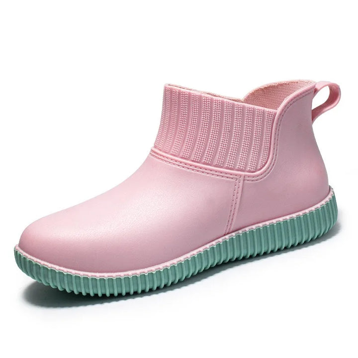 Regenstiefel für den Herbst - Wasserdichte Bequeme Ankle Gummistiefel mit Strick-Bund für Damen