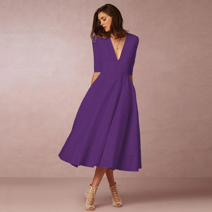 Abendkleid für Damen - Elegantes Midikleid mit V-Ausschnitt