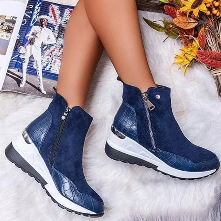 Stiefeletten mit Keilabsatz für Damen - Modische Sneaker Boots mit Plateau-Sohle & Reißverschluss für Herbst/Winter