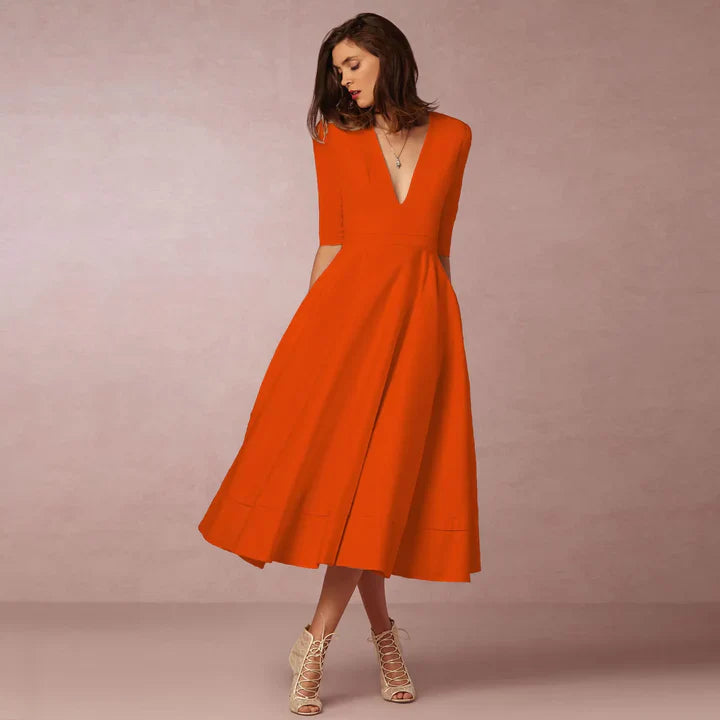 Abendkleid für Damen - Elegantes Midikleid mit V-Ausschnitt