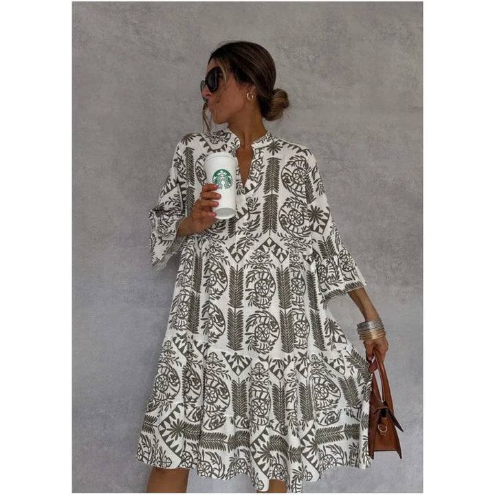 Tunika Kleid - Gemustertes Sommerkleid mit Stehkragen