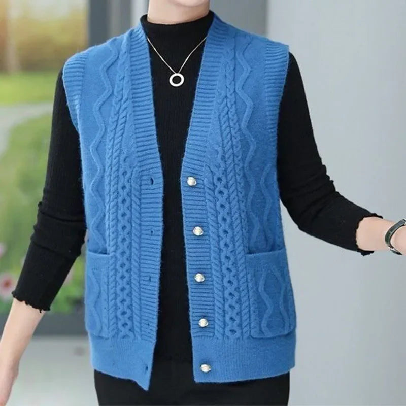 Strickweste für den Herbst - Ärmellose Strickweste mit V-Ausschnitt für Damen