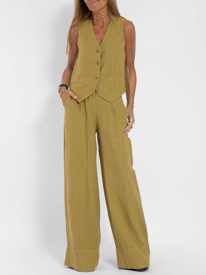 Zweiteiler für Damen - Twin Set mit Weste und Palazzo Hose für Sommer