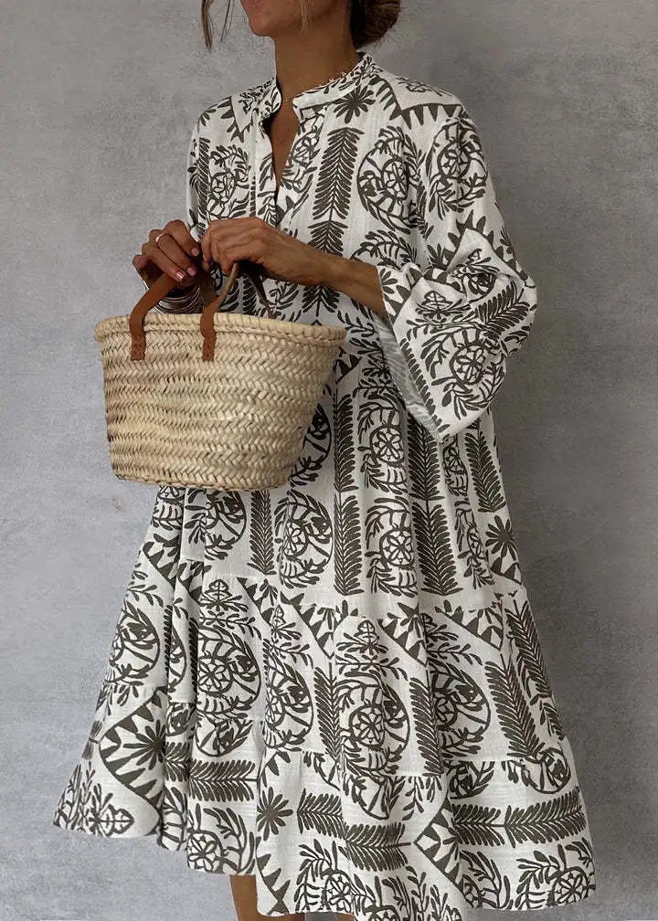 Tunika Kleid - Gemustertes Sommerkleid mit Stehkragen