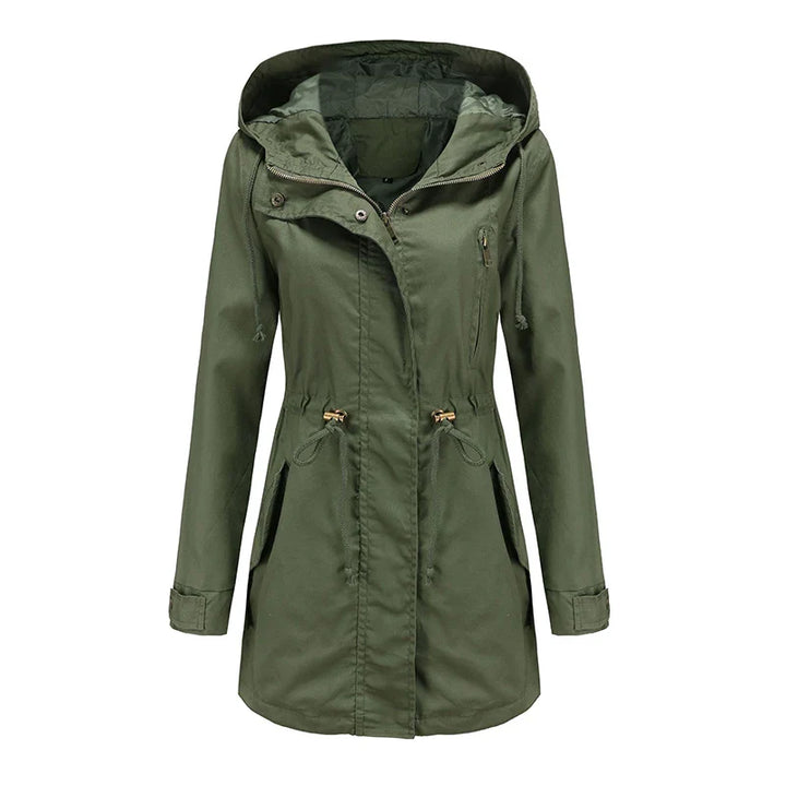 Regenjacke für den Herbst -  Wasserfeste Lange Übergangsjacke mit Kapuze für Damen