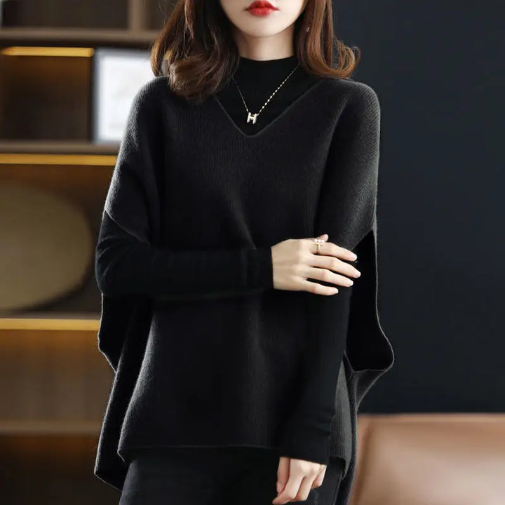Pullunder für den Herbst - Oversized Strickpullover mit V-Ausschnitt für Damen