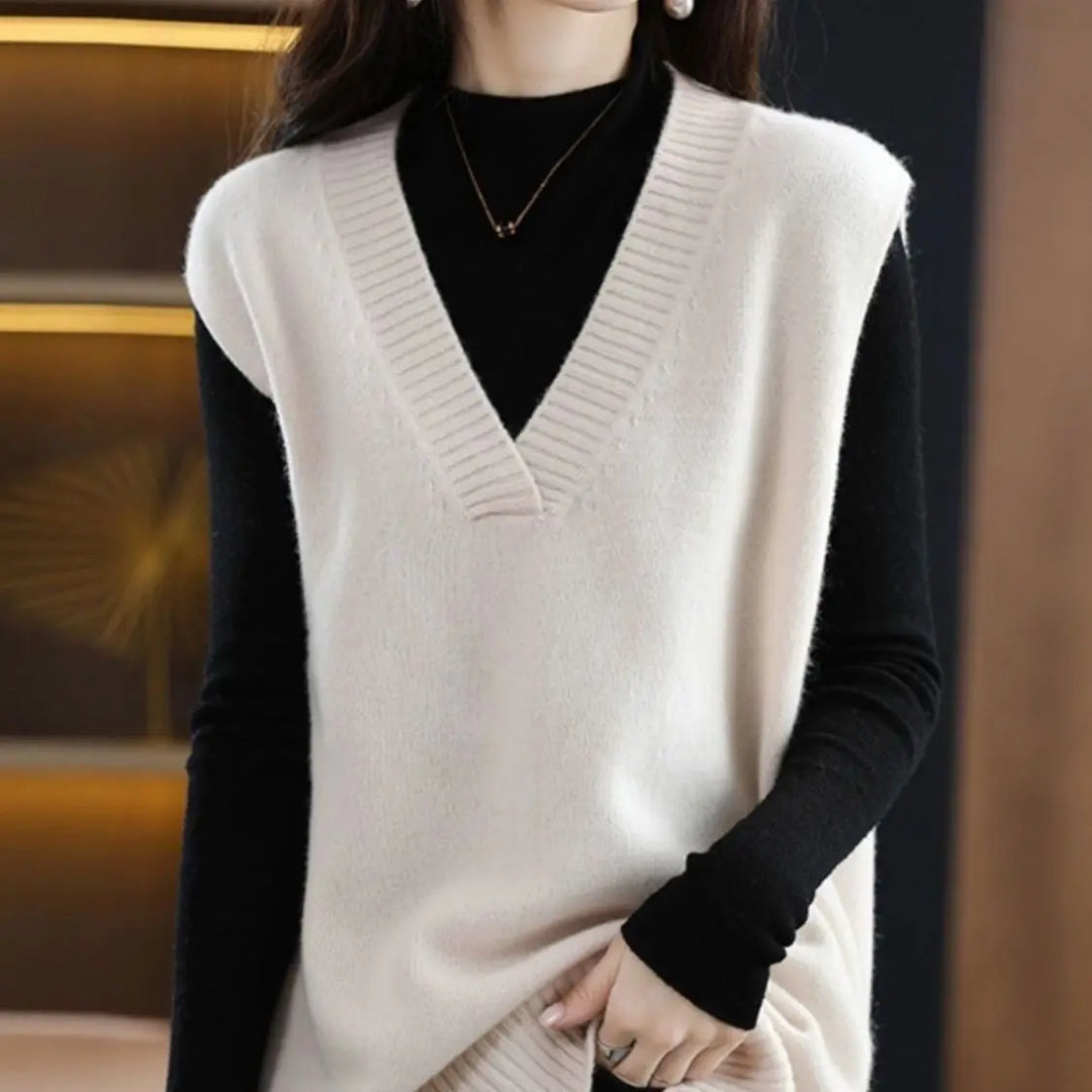 Pullunder für den Herbst - Lange Strickpullover mit V-Ausschnitt für Damen