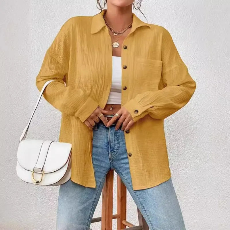 Oversized Bluse - Lockere Langarmbluse aus Crinkle-Stoff