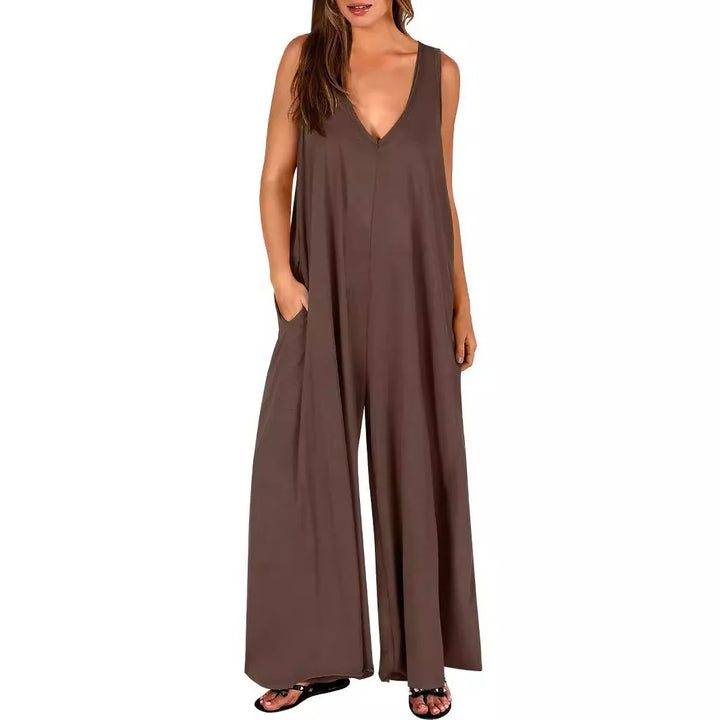 Jumpsuit für Damen - Ärmellose Palazzo Latzhose für Sommer