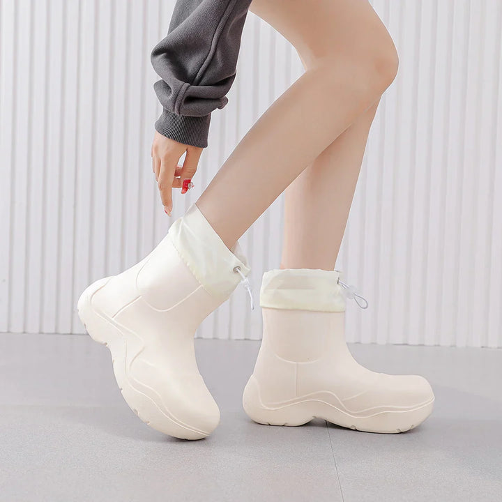 Regenstiefel für den Herbst - Wasserdichte Ankle Gummistiefel mit Strick-Design und rutschfester Sohle für Damen