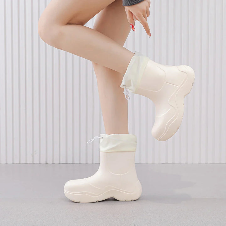 Regenstiefel für den Herbst - Wasserdichte Ankle Gummistiefel mit Strick-Design und rutschfester Sohle für Damen