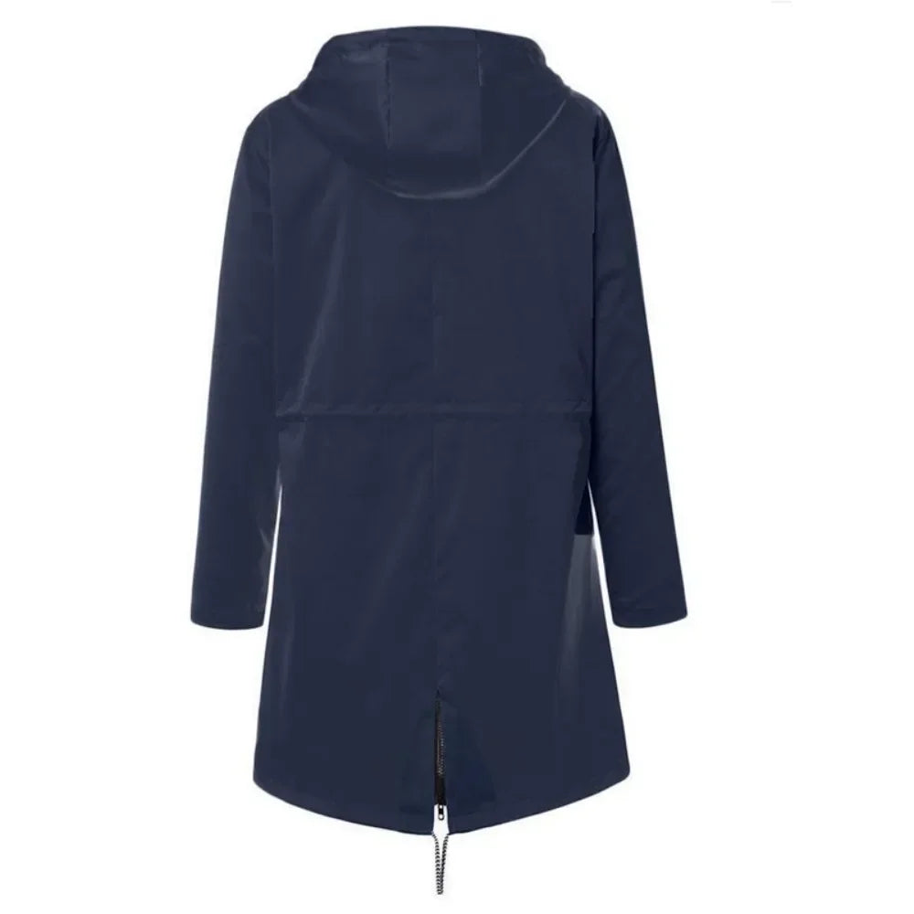 Regenjacke für den Herbst -  Lange Wasserfeste Übergangsjacke mit Kapuze für Damen