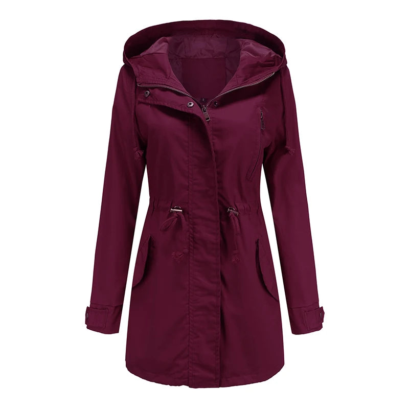 Mila Regenjacke -  Wasserfeste Lange Damen Jacke mit Kapuze