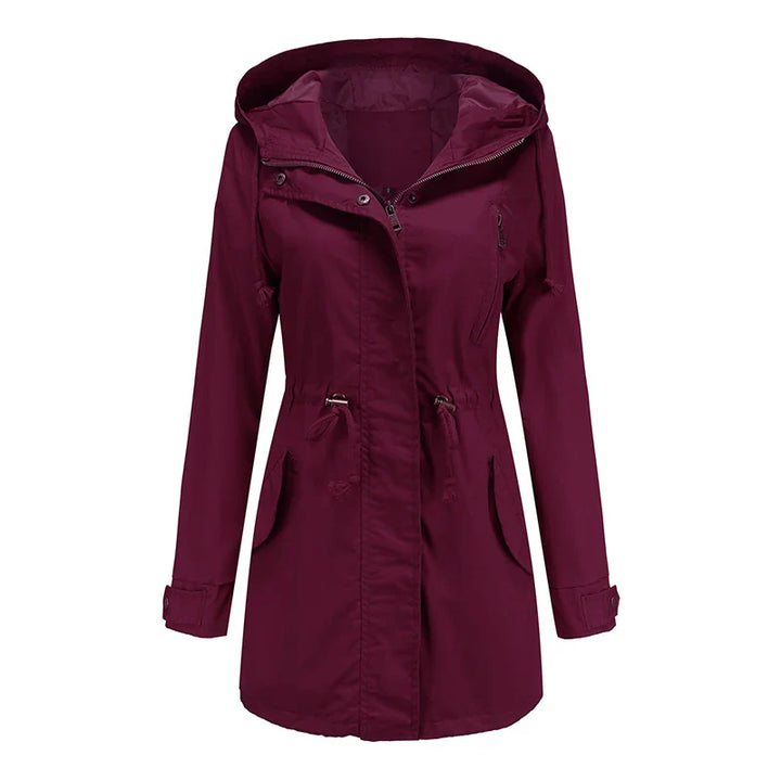 Regenjacke für den Herbst -  Wasserfeste Lange Übergangsjacke mit Kapuze für Damen
