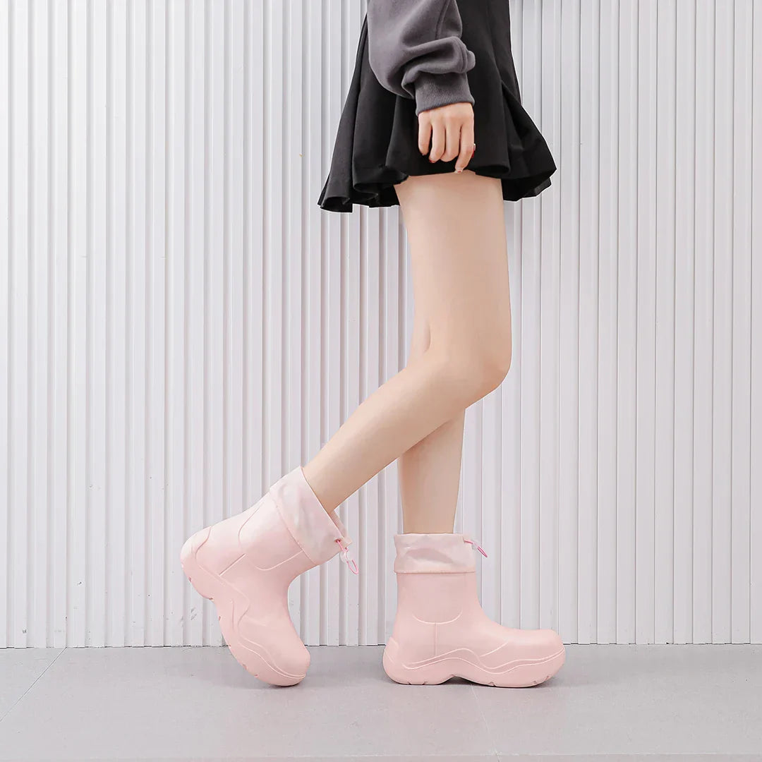 Regenstiefel für den Herbst - Wasserdichte Ankle Gummistiefel mit Strick-Design und rutschfester Sohle für Damen