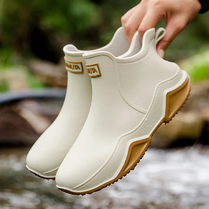 Regenstiefel für den Herbst - Wasserdichte Halbhohe Gummistiefel mit rutschfester Sohle für Damen