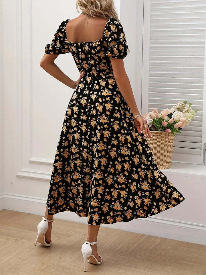 Maxikleid für Damen - Vintage Maxikleid mit Blumenmuster und Korsett-Detail