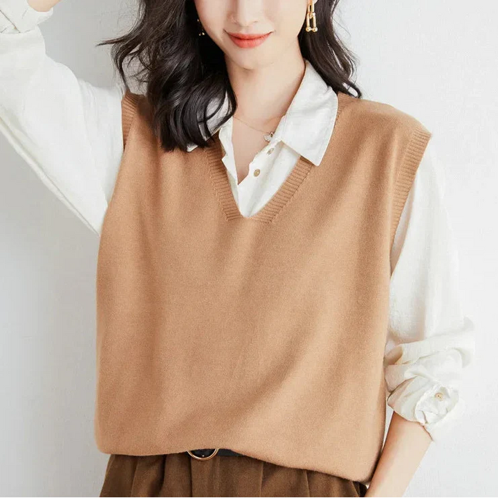 Pullunder für den Herbst - Trendy Strickpullover mit V-Halsschnitt für Damen