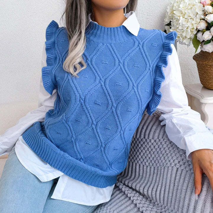 Pullunder für den Herbst - Ärmellose Strickpullover mit Zopfmuster und hohem Stehkragen für Damen