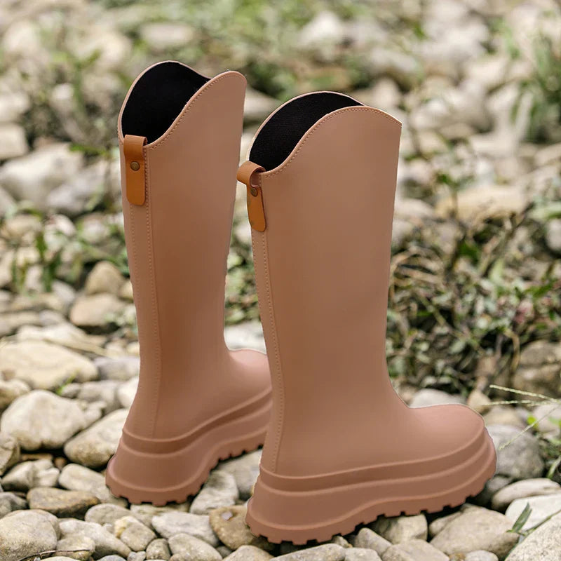 Regenstiefel für den Herbst - Wasserdichte hohe Gummistiefel mit rutschfester Komfort Sohle für Damen