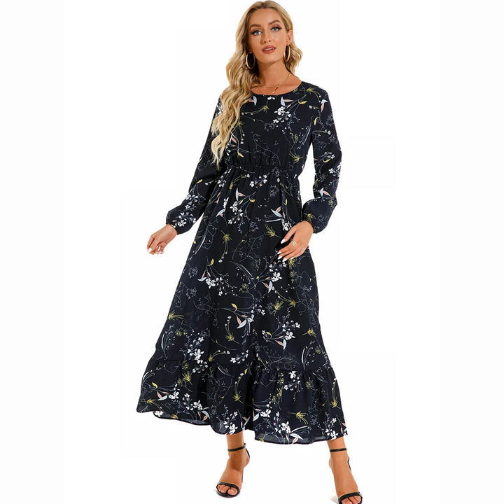 Maxikleid für Damen - Elegante Sommerkleid mit Blumenmuster und langen Ärmeln