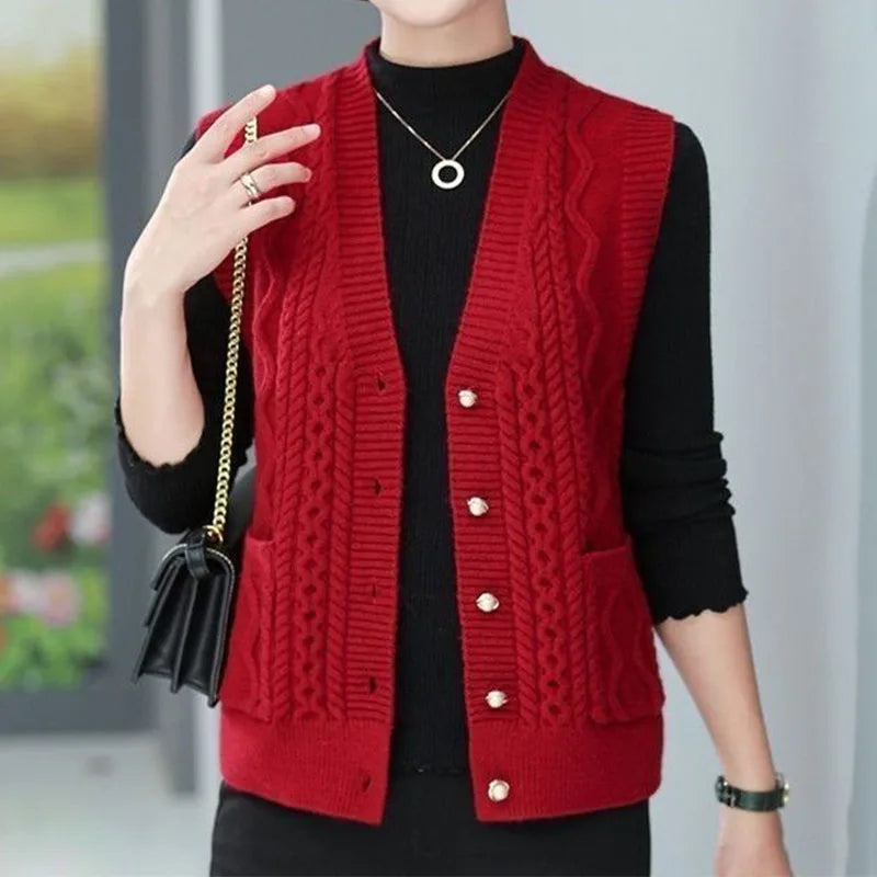 Strickweste für den Herbst - Ärmellose Strickweste mit V-Ausschnitt für Damen