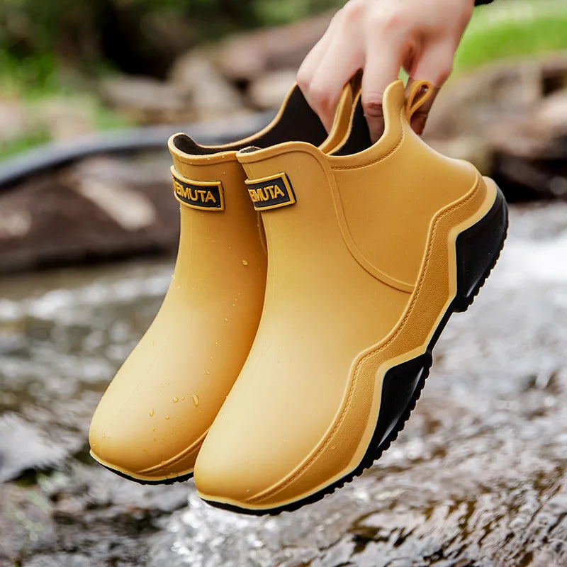 Regenstiefel für den Herbst - Wasserdichte Halbhohe Gummistiefel mit rutschfester Sohle für Damen