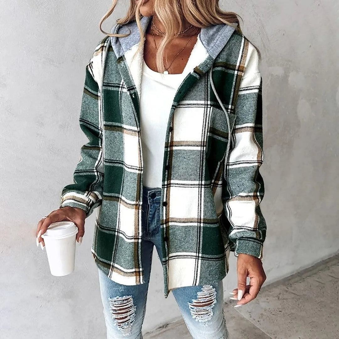 Flanellhemd für Herbst & Winter - Karierte Bluse mit Kapuze und Brusttaschen für Damen