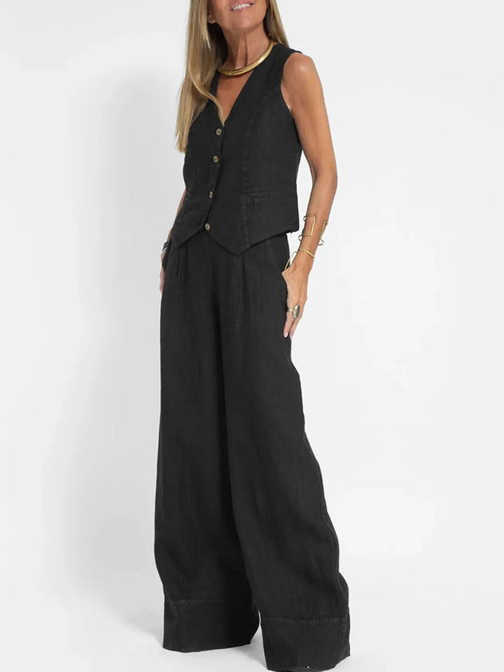 Zweiteiler für Damen - Twin Set mit Weste und Palazzo Hose für Sommer