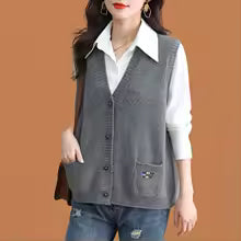 Ärmellose Strickweste für den Herbst - Elegante Strickweste mit Knöpfen und V-Ausschnitt für Damen