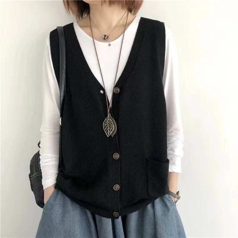 Strickweste für den Herbst - Vintage Ärmellose Strickweste mit V-Ausschnitt für Damen