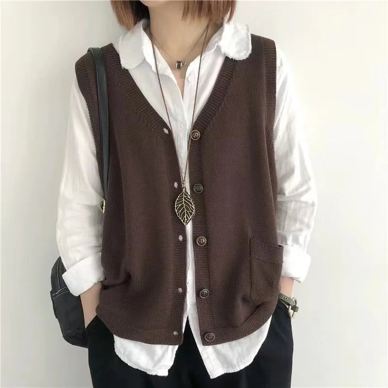 Strickweste für den Herbst - Vintage Ärmellose Strickweste mit V-Ausschnitt für Damen