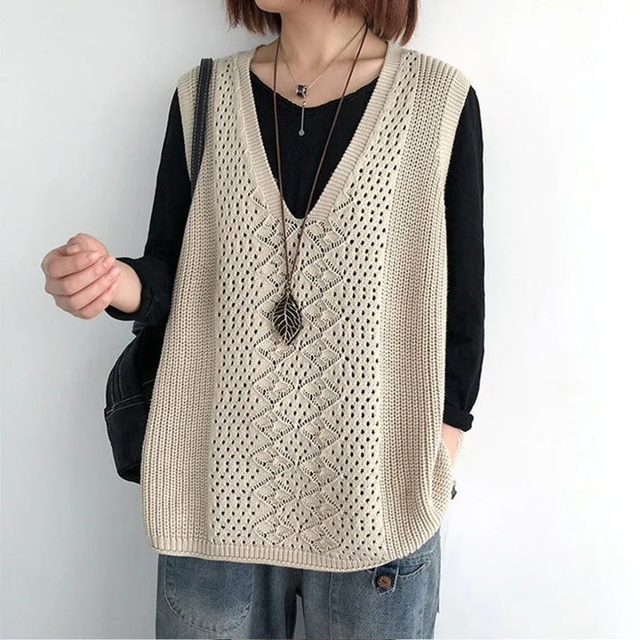 Pullunder für den Herbst - Ärmellose Lange Strickpullover mit V-Ausschnitt für Damen