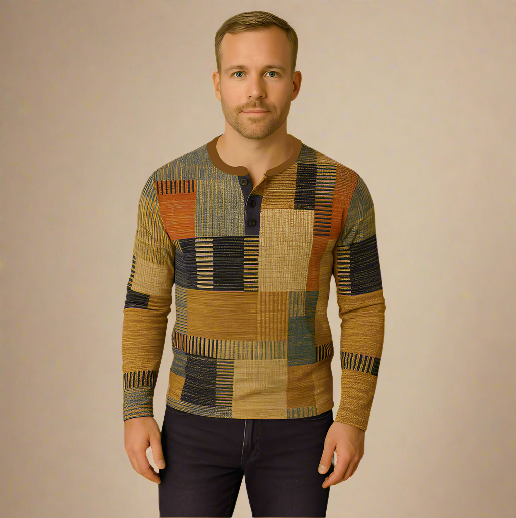 Henley Pullover | Patchwork Vintage Sommer Strick Pullover Mehrfarbig Für Herren