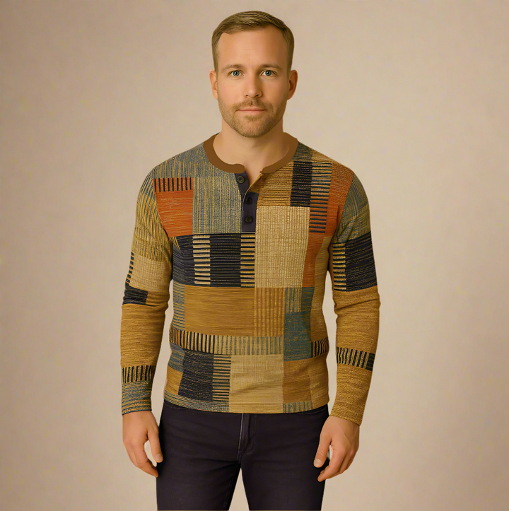 Henley Pullover | Patchwork Vintage Sommer Strick Pullover Mehrfarbig Für Herren