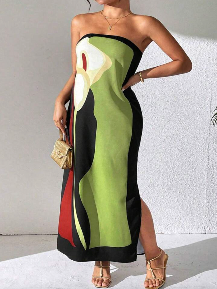 Gina Maxikleid | Elegantes Bandeau Maxikleid mit Abstrakt Muster