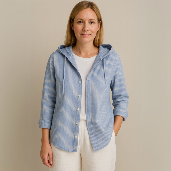 Olivia Kapuzenbluse | Gestreifte Damen Hemd mit Knöpfen