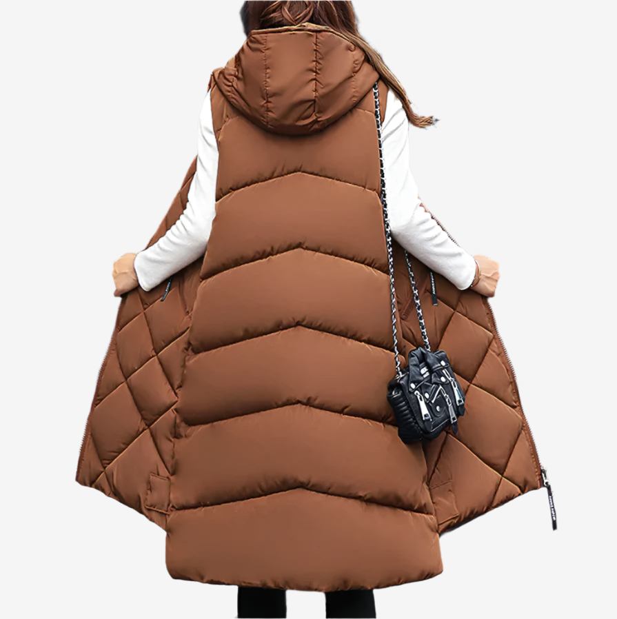 Steppweste für den Herbst - Elegante Knielange Daunenweste mit Kapuze für Damen