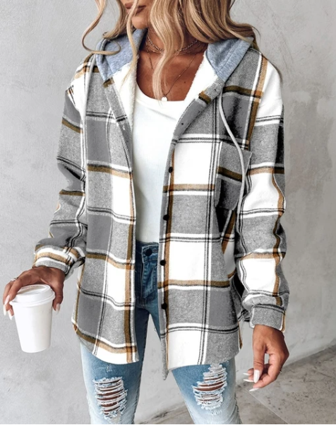 Karojacke für Damen - Leichte Übergangsjacke mit Kapuze