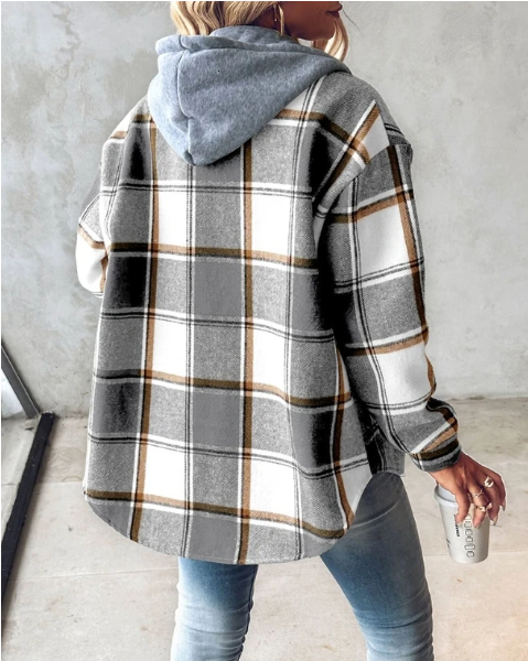 Karojacke für Damen - Leichte Übergangsjacke mit Kapuze