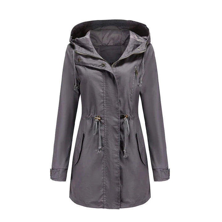 Regenjacke für den Herbst -  Wasserfeste Lange Übergangsjacke mit Kapuze für Damen