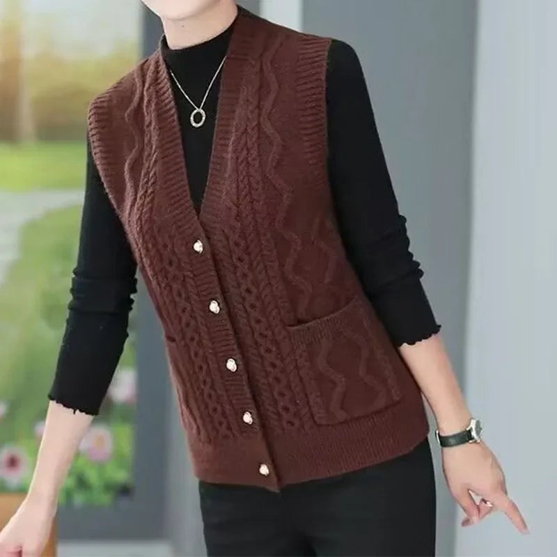 Strickweste für den Herbst - Ärmellose Strickweste mit V-Ausschnitt für Damen