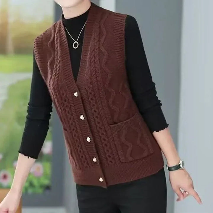 Strickweste für den Herbst - Ärmellose Strickweste mit V-Ausschnitt für Damen