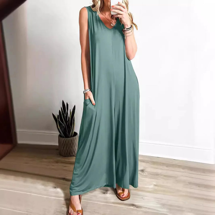 Jumpsuit für Damen - Ärmellose Palazzo Latzhose für Sommer