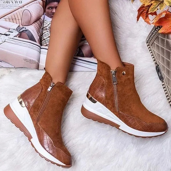 Stiefeletten mit Keilabsatz für Damen - Modische Sneaker Boots mit Plateau-Sohle & Reißverschluss für Herbst/Winter