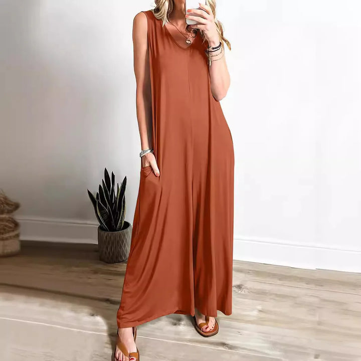 Jumpsuit für Damen - Ärmellose Palazzo Latzhose für Sommer